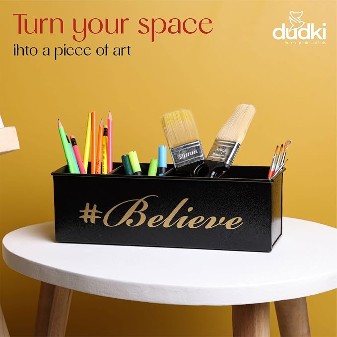 DUDKI Home Present Desk Organiser 4 compartments Decorative Pen Pencil holder, Vanity Kit, Travel Box, Makeup Box, Cosmetic Box, Storage Box, knife Holder, Spoon Holder - Gift Office Desk Decor