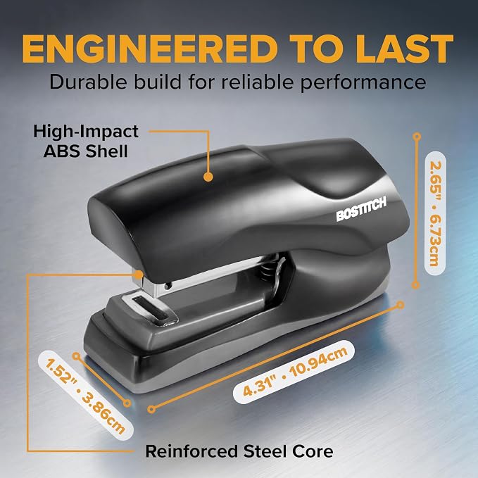 Bostitch Office Heavy Duty Stapler, 40 Sheet Capacity, No Jam, Half Strip, Fits into the Palm of Your Hand, for Classroom, Office or Desk, Charcoal