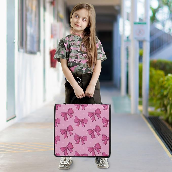 Cute Pink Bows Zipper Binder for School with Shoulder Strap & Extra Pockets - 1.5 Inch 3-Ring Binder Holds 500+ Sheets, Textbooks, Laptop