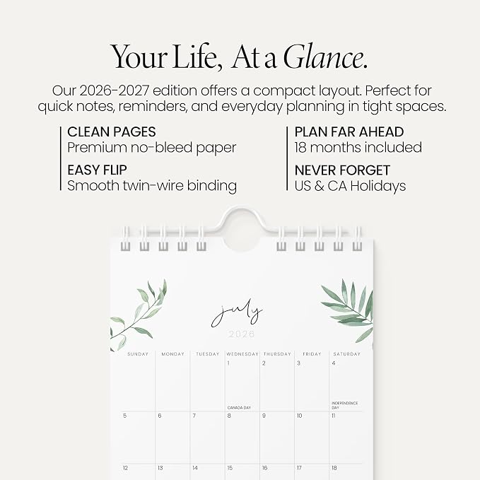 Karto Small Wall Calendar 2026-2027 6x9 in - Greenery
