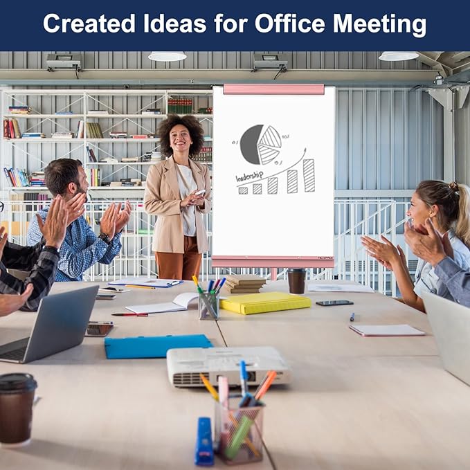 TSJ OFFICE Rolling Whiteboard Standing - 40 x 26 Inches Magnetic Mobile White Board with Stand, Height Adjustable Dry Erase Board on Wheels with Paper Clamp on Top, Pink
