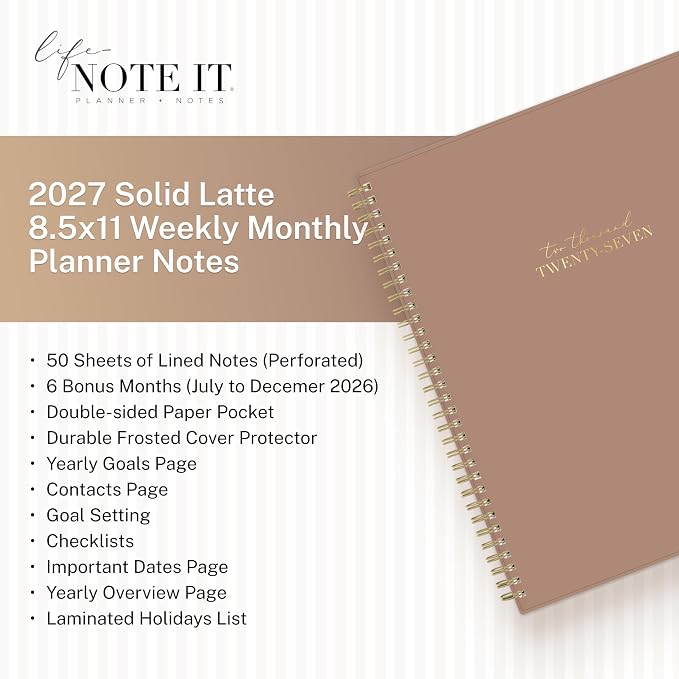 Blue Sky Life Note It 2027 Weekly & Monthly Planner, 8.5"x11", Solid Latte