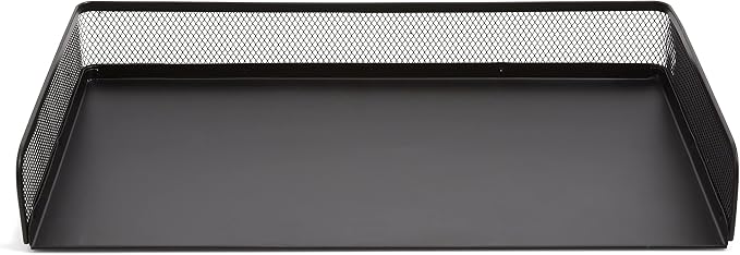 TRU RED Side‑Load Stackable Metal Letter Tray, Matte Black – Desktop Paper Organizer for Office Files & Documents
