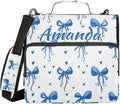 Custom 3 Ring Zipper Binder Blue Bows Ribbons Polka Dots Personalized Name 1.5 inch Binders Large Capacity Multi Pockets for School Office Supplies