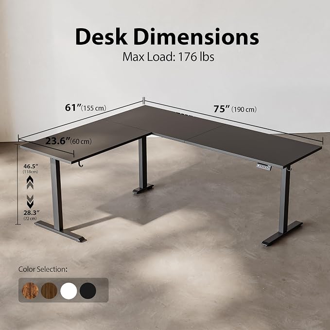 Agilestic 75 x 61 Inch L Shaped Electric Standing Desk, Black | Corner Desk, Ample Workspace, Memory Presets, Hooks, Stable Steel Frame,176 lbs Capacity, Easy Assembly, Splice Board
