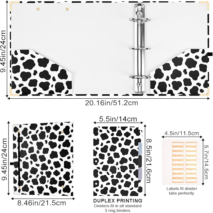 EYROZILL Mini 3 Ring Binder, 5.5" x 8.5", 2 Inch, Cow Print