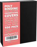 HOUYEE 100 Pack 12mil Binding Presentation Covers, Sand Texture, Black | Plastic Back Binding Polycovers, 8.5x11 Inch Letter Size, Square Corners,Un-Punched, Office & School Supplies