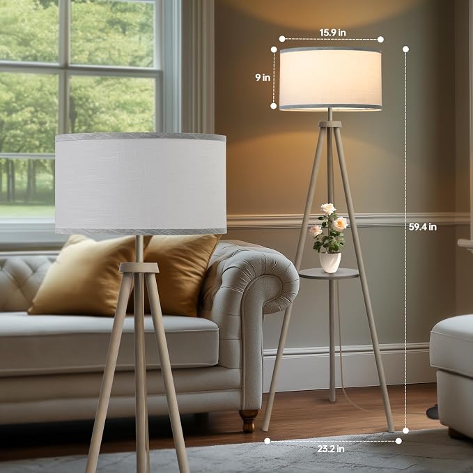 EOEYYOYB Floor Lamps for Living Room, Modern Standing Lamp with Shelf, 3 Color Temperature Led Bulb Tall Lamps with Foot Switch for Bedroom and Office, Grey