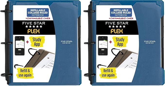 Five Star Flex Hybrid NoteBinder, 1 Inch Binder with Tabs, Notebook and 3-Ring Binder All-in-One, Assorted Colors, Color Will Vary (29326) (Pack of 2)