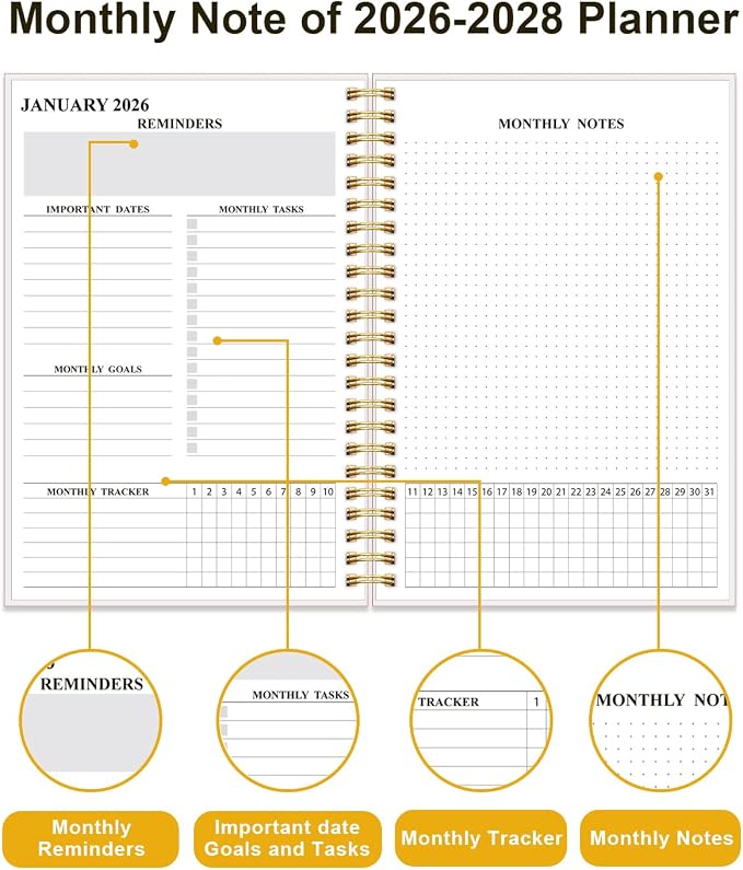 2026-2028 Monthly Planner - 36 Month PLanner Calendar from January 2026 to December 2028, 3 Year Planner 2026-2028 with Flexible Cover, Inner Pocket, Perfect for Home | School | Office, 5.8" x 8.5", Green Leaf