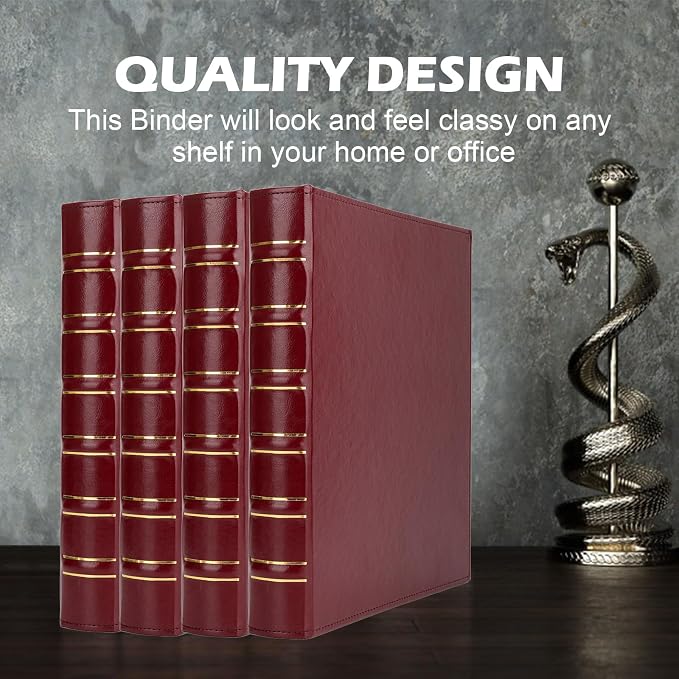 LETVPVOW Vintage Hardback 3 Ring Binder 1 Inch, Professional Leather Binder 3 Ring, Three Ring Binders Fits 8.5" x 11", D Ring Binders for Photo Album, Home, School and Office Supplies- Dark Red