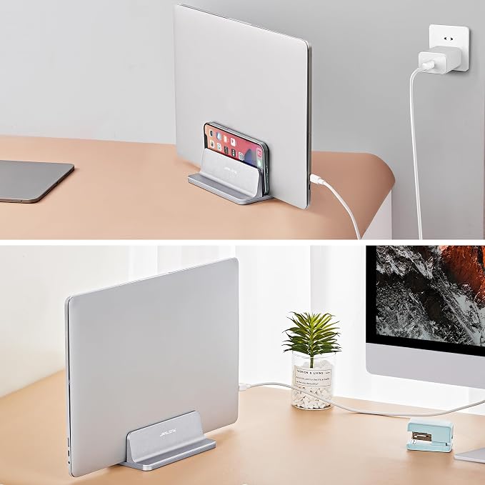 JARLINK Vertical Laptop Stand, Adjustable Aluminum Desktop Holder, Silver | Vertical Laptop Holder Fits up to 17.3" Notebooks, Space-saving Desktop Organizer for MacBook, Surface, Dell & Gaming Laptops
