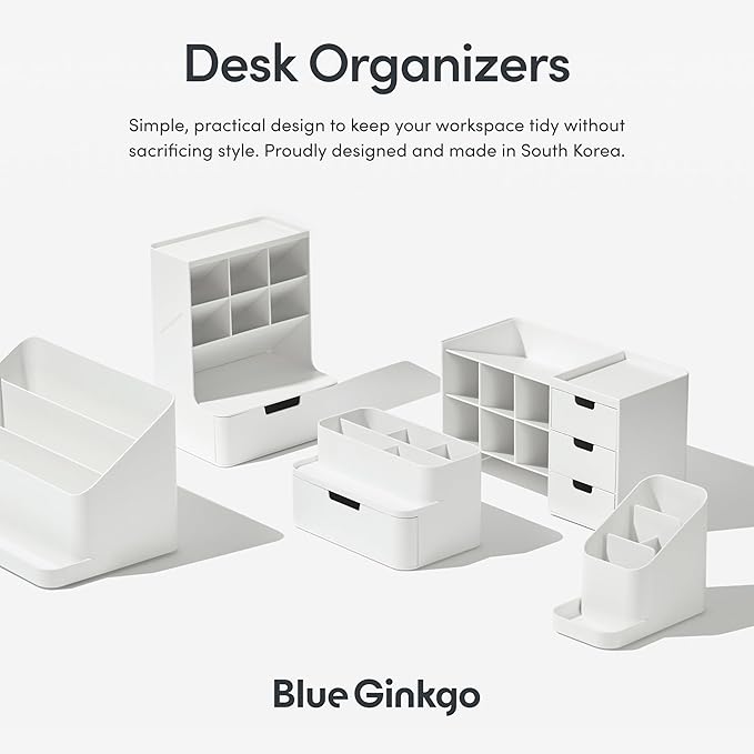 BLUE GINKGO Compact Desk Organizer, Green, Made in Korea | 5 Compartments. Half Drawer. Space-Saving.