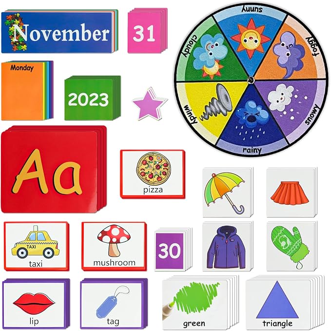 Auchq Circle Time Learning Center Cards Set Including Calendar Weather Letter Counting Rhyme Color Shape.