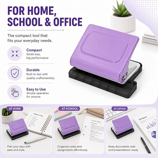 10 Hole Punch Binding Machine Kit for Planner (Purple) with 10 Multi-Color Spiral Coils, Adjustable A4 A5 B5 Paper Puncher, DIY Notebook Scrapbook Maker for Home Office School Organization