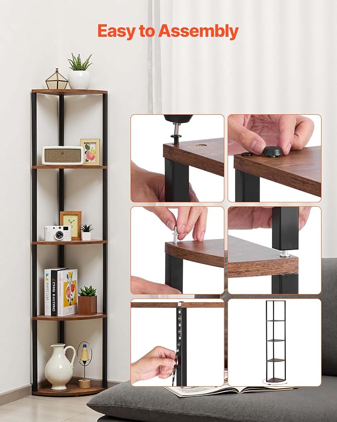 VEVOR 5 Tier Corner Shelf with LED Light, 64" Tall Corner Bookshelf with Storage Shelves for Collectibles, Display Shelf with Multi-Color Lights Controlled Via RC/APP for Bedroom, Living Room, Office