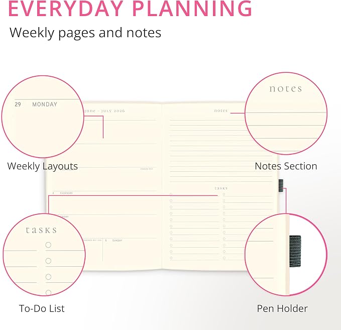 Graphique Apollo Grey 18 Month Planner, July 2026 – Dec. 2027, Hardbound Vegan Leather Planner with Monthly Tabs, Holidays & Reminder Stickers, 8” x 10”