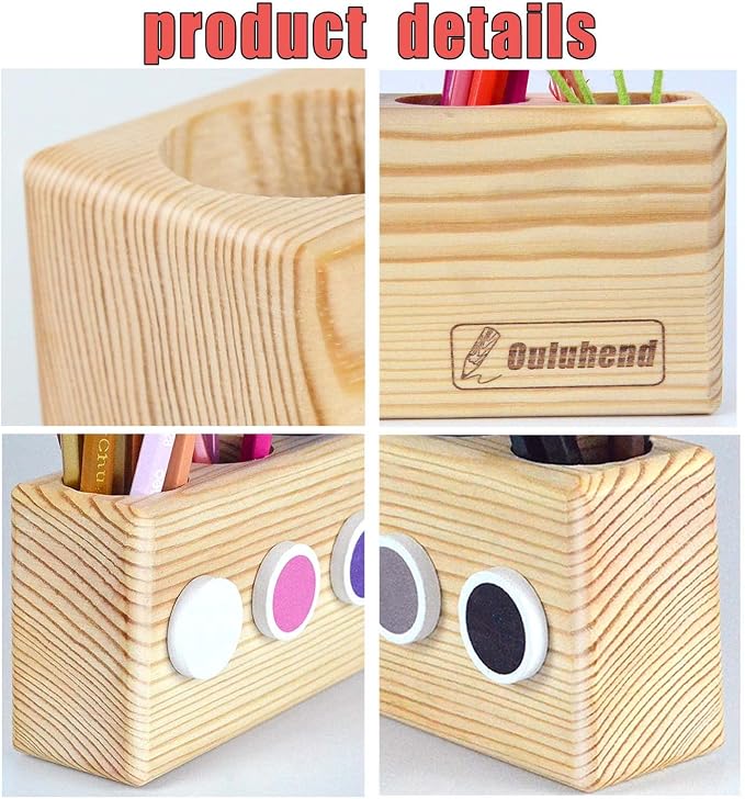 Desk Wood Colored Pen Pencil Holder, Solid Wooden Pencils Organizer Storage for Kids, Office and School Supplies.
