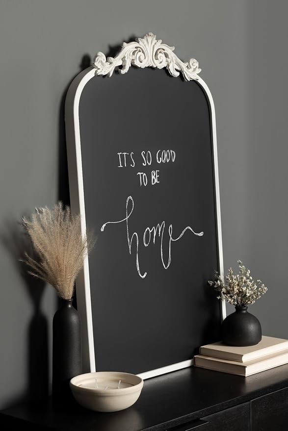 Kate and Laurel Arendahl Decorative Vintage Arch Chalkboard; 19 x 31; White; Framed Arched Ornate Magnetic Chalkboard for Bedroom Organization or Entryway Decor