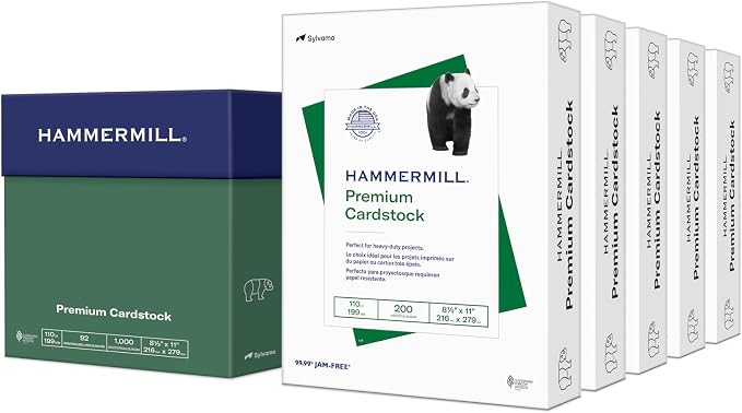 Hammermill White Cardstock, 110 lb, 8.5 x 11 White Cardstock, 5 Ream (1,000 Sheets) - Thick Card Stock, Made in the USA, 168400C