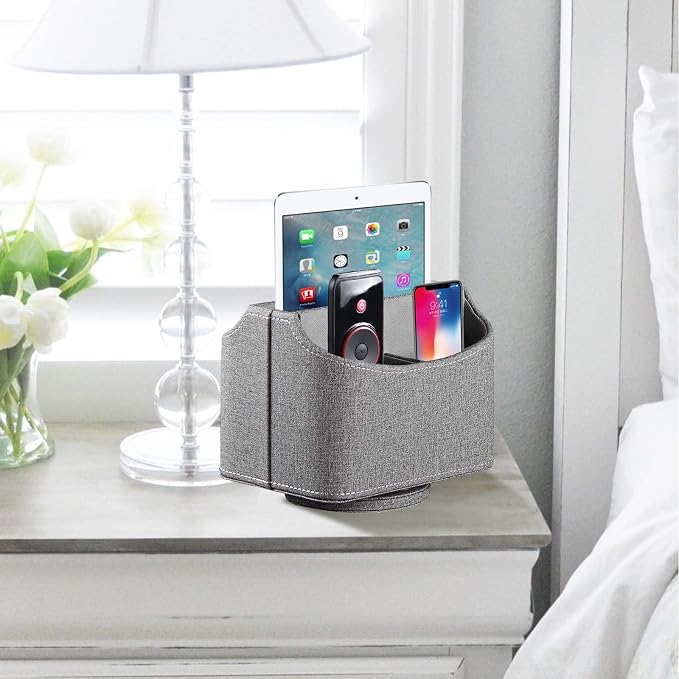 360° Swivel Remote Control Holder,TV Remote Caddy for Nightstand Table | PU Leather Spinning Bedside Table Office Desk Storage Box Organizer for Controller,Glasses,Pen, Decorations for Living Room
