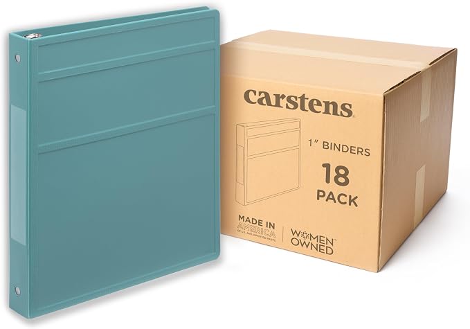 Carstens 1-Inch Heavy Duty 3-Ring Binder - Side Opening, Powder Blue, Durable Plastic, No-Gap Rings, Waterproof Cover No Pockets, Holds 125 US Letter Sheets, BPA-Free, Made in USA (8704-3R) Case of 18