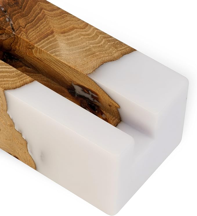 RWA Business Card Holder for Men & Women - Handcrafted Epoxy & Wood, Stylish & Durable Business Card Organizer, Premium Business Card Holders Desk Accessory for Professionals - ELEMENT, white