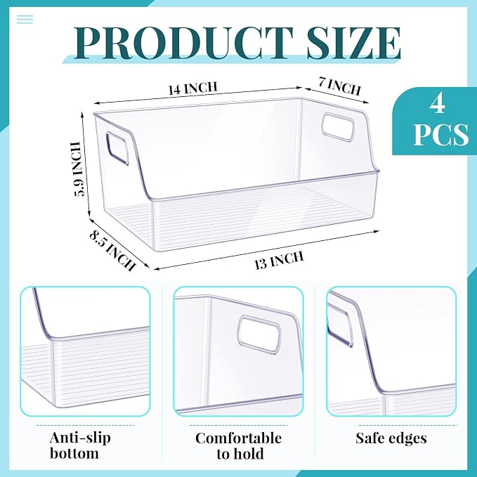 4 Pcs Clear Large Storage Book Display Case 13 x 8.5 x 5.9 Inch Book Organizer Stackable Bookcase Display Storage Containers with Handle Office Bookshelf Organizer Rack for CDs Magazine