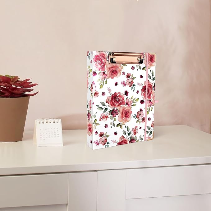 EYROZILL Mini Binder 3 Ring 1 Inch for 5.5" x 8.5" Paper with 5-Tab Dividers, A5 Binders with Clipboard for School Office Supplies and Home, Rose