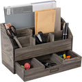 Rustic Wood Desk Organizer and Storage with Drawer and Pen Holder Bill Mail Organizer and Mail Holder for Countertop Kitchen Desk Decorative & Workspace Organizers(Rock Grey)