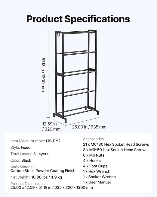 VEVOR 3D Printer Filament Storage Rack, 5 Tier Heavy Duty Storage Shelves for 3D Printing Filaments, Filament Spool Holders Racks for 3D Printing Studio, Home Studio, Office, Workshop (Shelf Only)