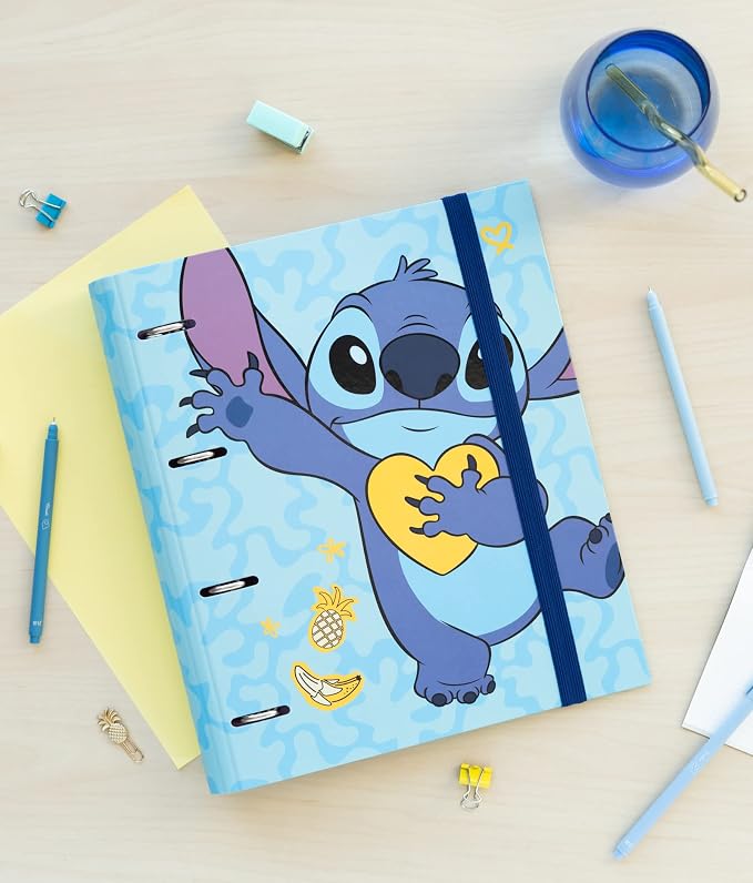 Grupo Erik Disney Stitch 4 Ring Binder A4 - Stationery Gifts, Merchandise | A4 Folder with Elastic closure, School Folders for Paperwork A4, Back to School Supplies | Disney Stitch Merch, Gift