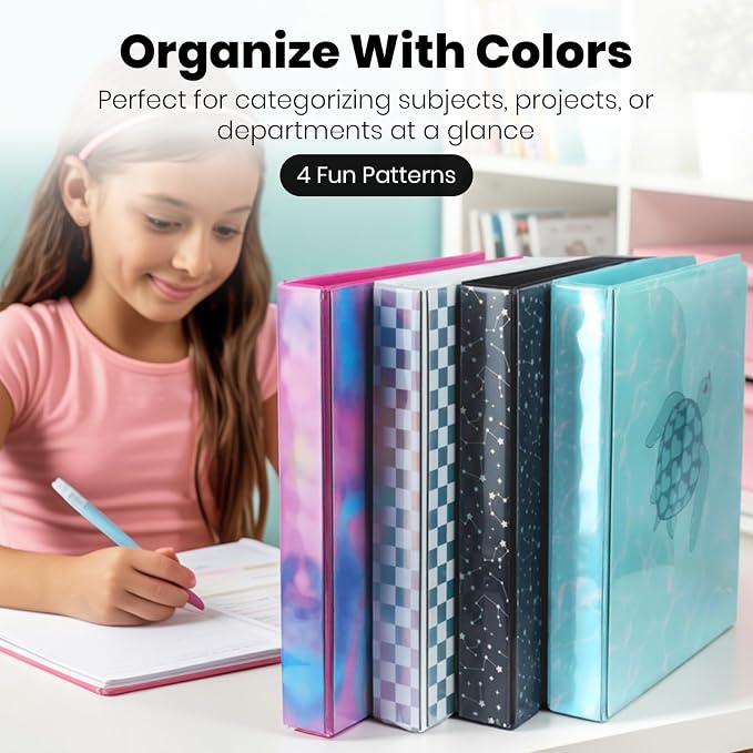 Yoobi 1 Inch 3-Ring Binders, 2 Pockets, PVC-Free, 220 Sheets, 4-Pack | 3-Ring, Round D Rings, 2 Interior Pockets, PVC-Free Material, Durable Plastic Cover, 120–500 Sheets, 4-Pack