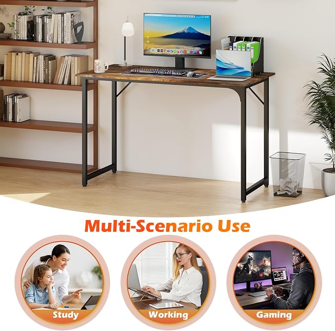 PayLessHere | 47 Inch Computer Desk | Vintage | Office Desk with Metal Frame, Adjustable Feet | Water-Resistant, Scratchproof Surface | Sturdy Writing Table for Home Office or Study | Pack of 1