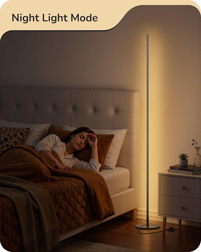 EDISHINE 57.5" Floor Lamp with Remote & Foot Switch, Dimmable & 7CCT | 2700-6000K, LED Corner Floor Lamps for Living Room, Bedroom, Office, Sturdy Base, Black