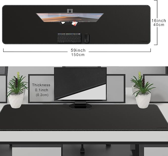 CENNBIE Leather Desk Mat Protector, 59" x 16"Desk Mat on top of desks | Premium Stitched Edges Resist Wear. Waterproof, Non-Slip & Easy To Clean. Protects Desk From Scratches. For Office & Home.