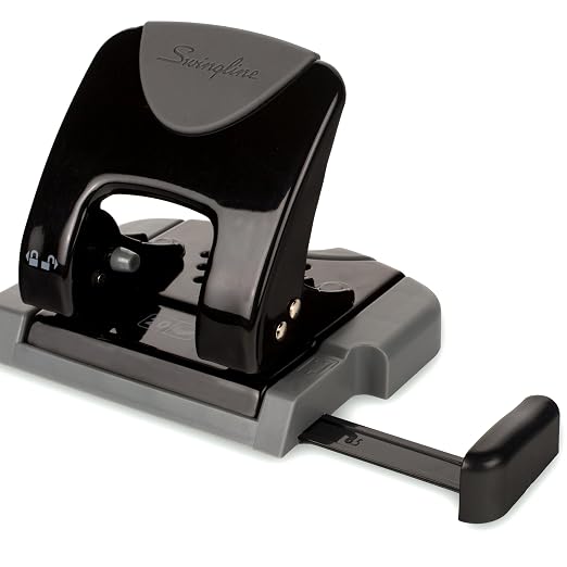 Swingline 2 Hole Punch, 20 Sheet Capacity Hole Puncher, Paper Punch, SmartTouch Low Effort Comfort Handle, Alignment Guide, Black & Gray (74135)
