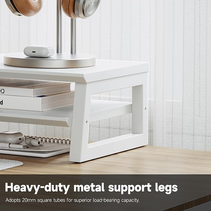 Dual Monitor Stand Riser for Desk, 41.7 Inch Large 2 Tier Computer Monitor Stand for 2 Monitors, Desktop Storage Organizer Shelf with Keyboard Space for Laptop PC Printer White