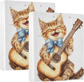 Guitar Player Cute Cat Binder 1.5 Inch Binder with Clipboard&Pockets, Music Kitty Cat Hardcover Binders 3 Ring Heavy Duty Large File Folder for Office School Supplies-Holds 200 Sheets, 2 Pack