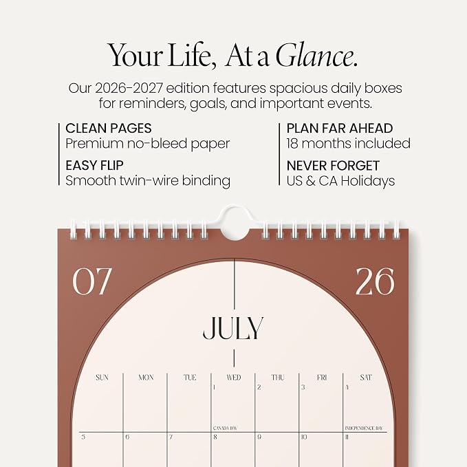 Karto Wall Calendar 2026-2027 8.5x11 in - Boho Color | July 2026 to December 2027, Vertical, Boosts Productivity, Easy Monthly Planning