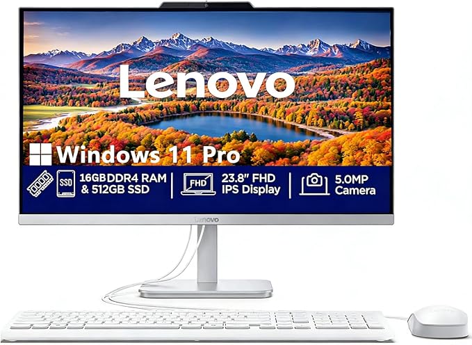 Lenovo 24" All-in-One Desktop Computer | Intel Core i3-N305 (8 Cores, Beat i5-1140G7) | 32GB RAM, 2TB SSD | WiFi 6 | UHD Graphics | Stunning IPS FHD Display, Lifetime Office 365 for Web