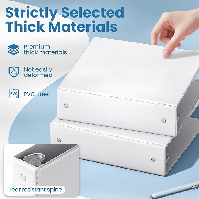 SUNEE 2 Inch Binders 3 Ring 4 Pack, PVC-Free Clear View 2" Binders (Fits 8.5x11 Inches) for School, Office & Home Use, White