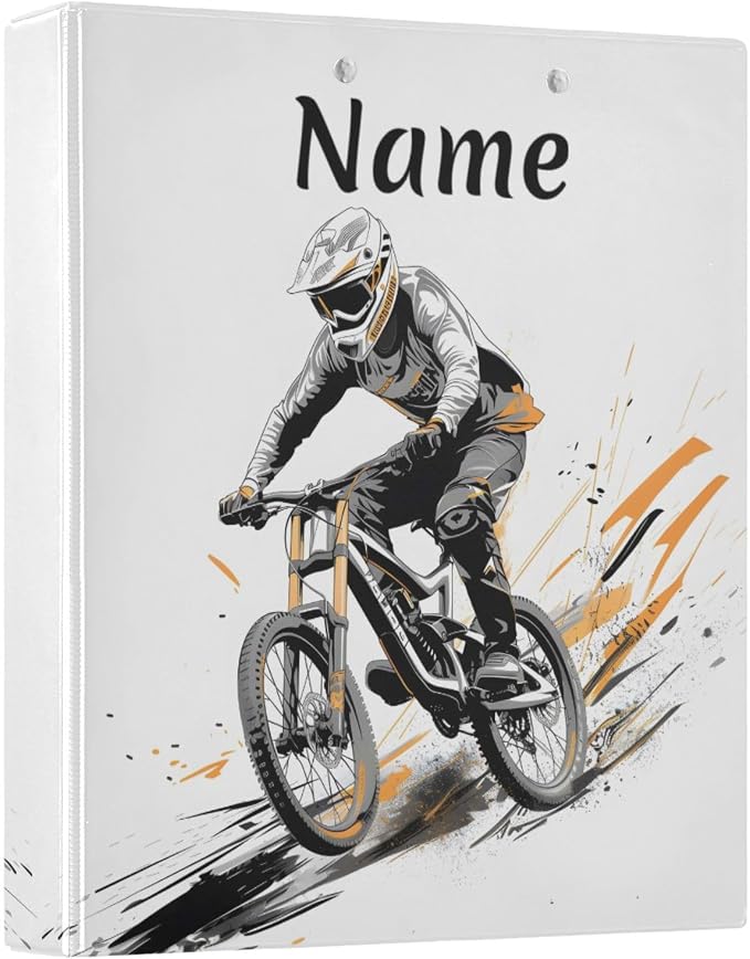 Custom 3 Ring Binder Mountain Bikers 1.5" Round Ring Binders Personalized Name View Binder with 200 Sheet for Women Men Office Kids School Supplies, 1 Pack