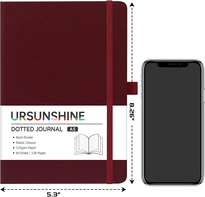 Dotted Journal/Notebook - Dot Grid Hard Cover Notebook, 5.3'' x 8.26''