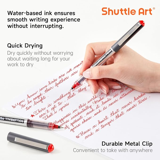 Shuttle Art Rollerball Pens, 10 Pack Red Liquid Ink Pens, 0.5mm Extra Fine Point, Quick Drying for Writing Journaling Taking Notes School Office