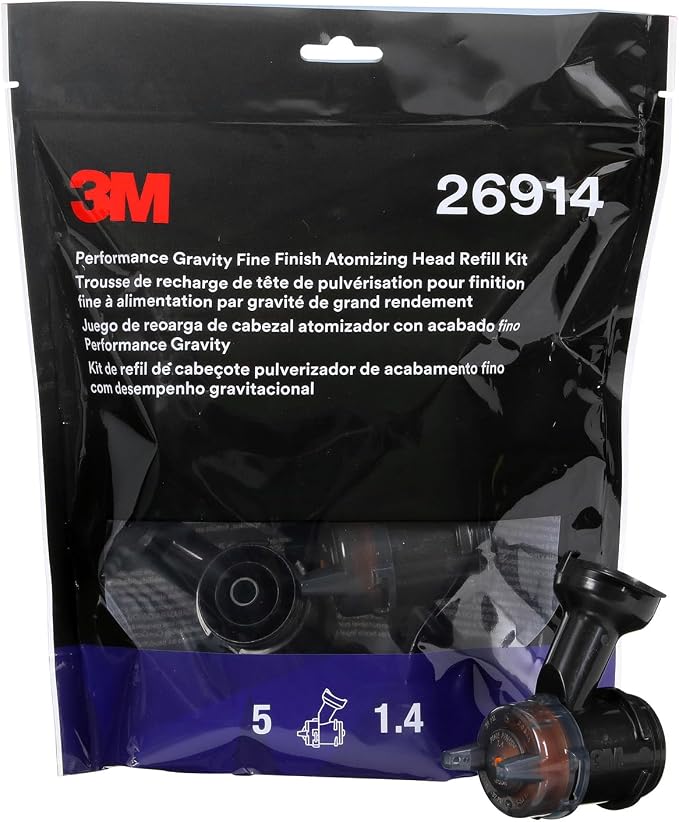 3M Performance Gravity Fine Finish (Compliant) Atomizing Head, 26914 | Orange; 1.4; Pack of 5; for Auto Paint Application; High Viscosity; Clear Coat; Primer Spraying