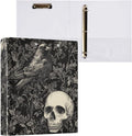Gothic Skull with Crow Goth Black Binder 1.5 Inch Binder with Clipboard&Pockets, Hardcover Binders 3 Ring, Heavy Duty Large File Folder for Office School Supplies - Holds 200 Sheets