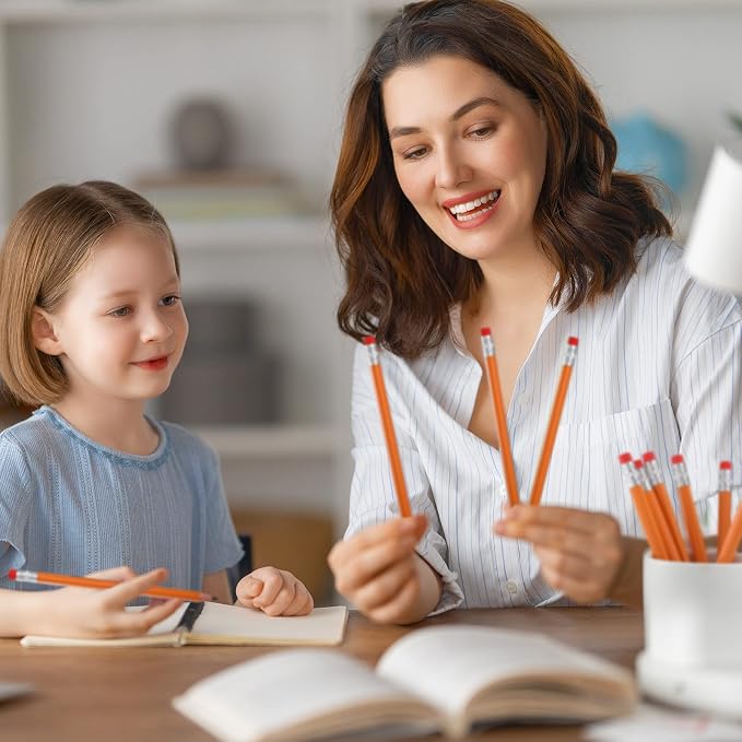 Fainne 48 Pcs Large Pencils 3 Sharpeners,Orange+silver,Triangle