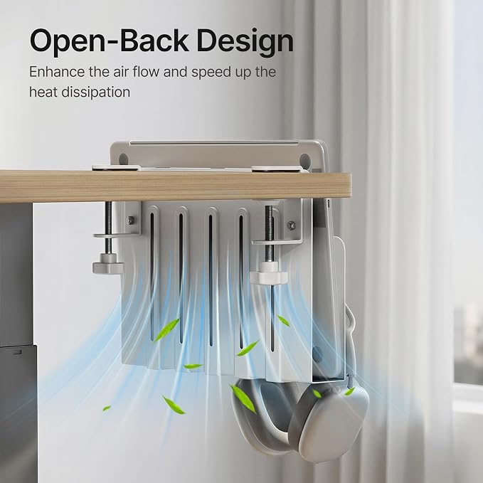 Under Desk Storage Organizer, Laptop Holder for 0.4"-2.2" Desk Edge, White | Holds 22lbs, Clamp on Desk Organizer with Pegboard Design, Fits 0.4"-2.2" Desktop Edge