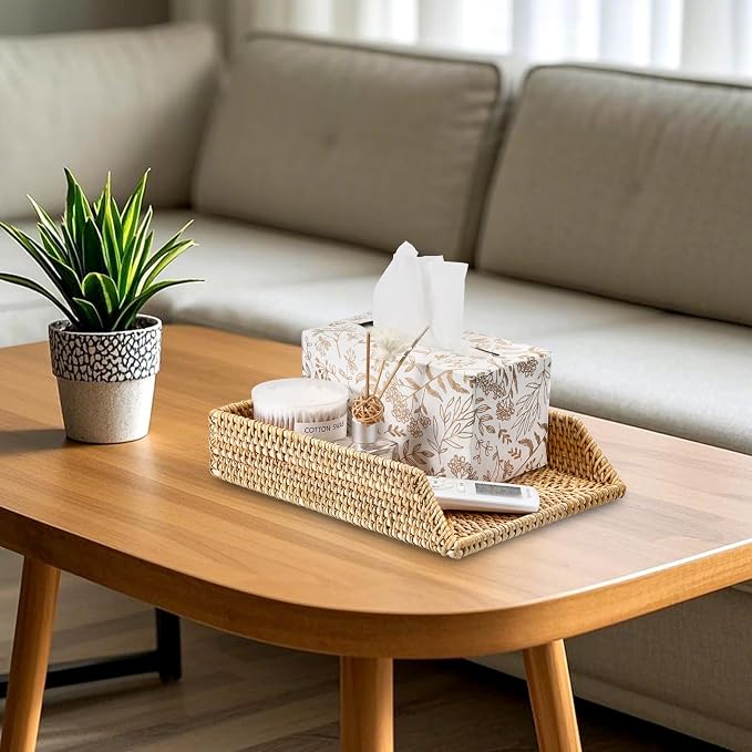 BTSKY Rattan Letter Tray for A4 File Desk Mail Letter Letter-Size Paper, Basket Woven Organizer, Office Document Organizer and Storage, Desk File Organizer Paper Tray, Paper Holder 13x10.3x2.8 Inch